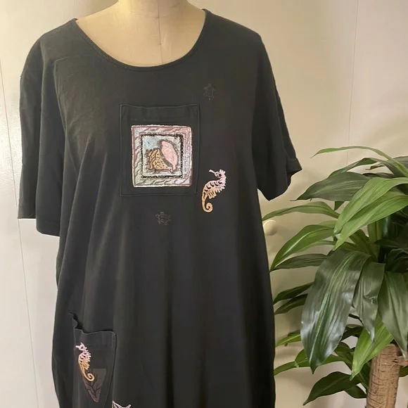 Focus short sleeve black ocean theme maxi dress - Picture 2 of 7